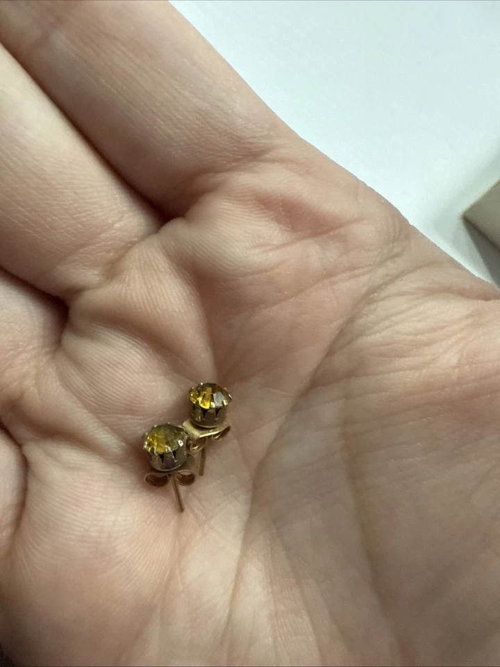 Faux Yellow Citrine Stud Earrings - Goldtone - Image 2 of 2