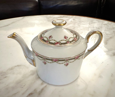 Vintage Limoges U.C. France Porcelain Teapot Gold Trim Floral Garland
