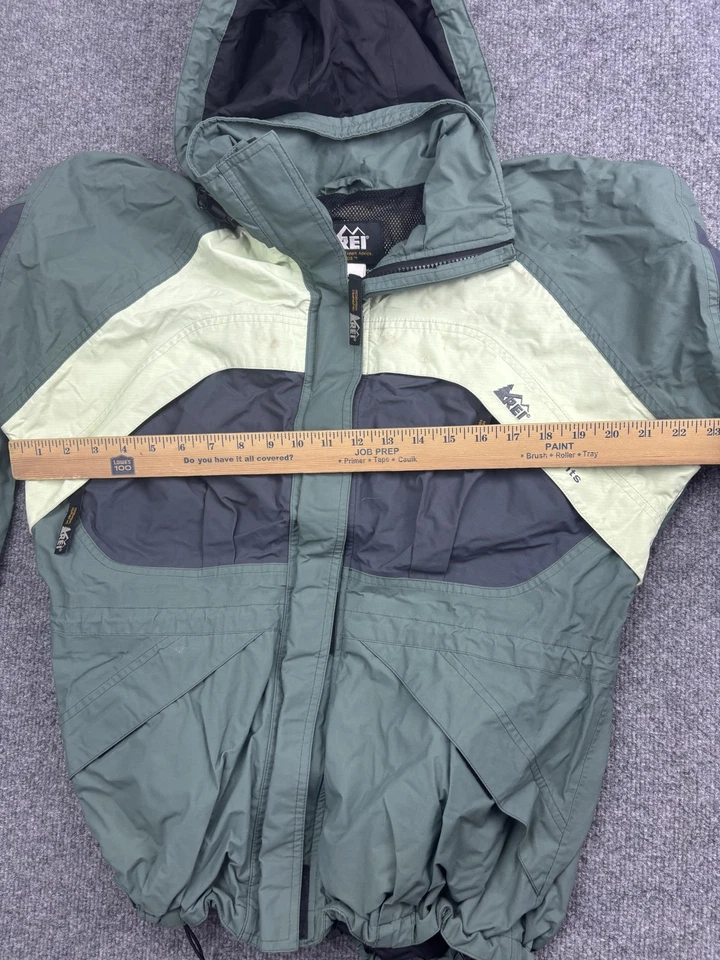 REI Jacket Womens Small Green Gray Hooded Full Zip Nylon Colorblock Hiking Rain - Image 4 of 4