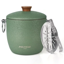 POLIVIAR 2.5L Double Wall Stainless Steel Ice Bucket with Lid & Tongs Bar Hom...