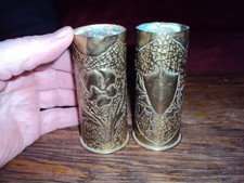 Paire de petite douilles d'obus travail de tranchée poilus WW1 objet collection
