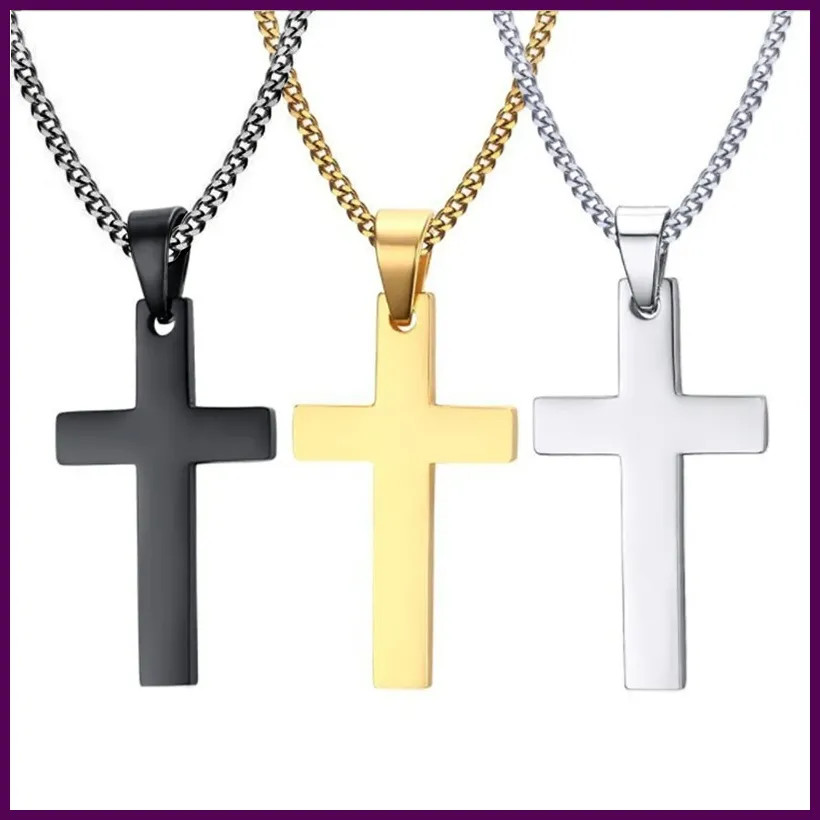 Collar con colgante de cruz de acero inoxidable de moda para mujer y hombre, con
