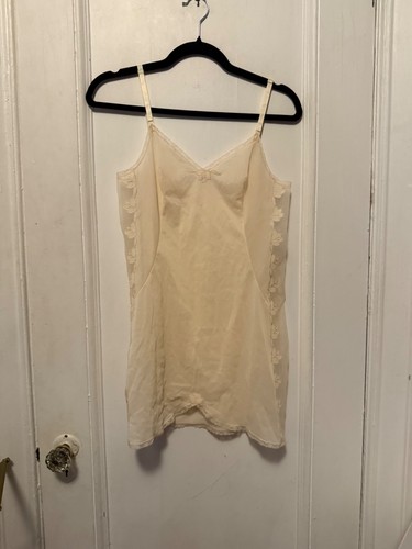 Vintage Sears Camisole Ivory Silky Nylon White Lace Insets Spaghetti Strap Sz  S