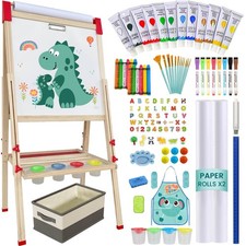 Adjustable Wooden Art Easel for Kids,Double Sided Chalkboard  Whiteboard green