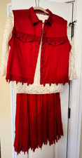 VTG St. Joanne Vest Red Western unbranded Ivory Sequin Top Crinkle Skirt