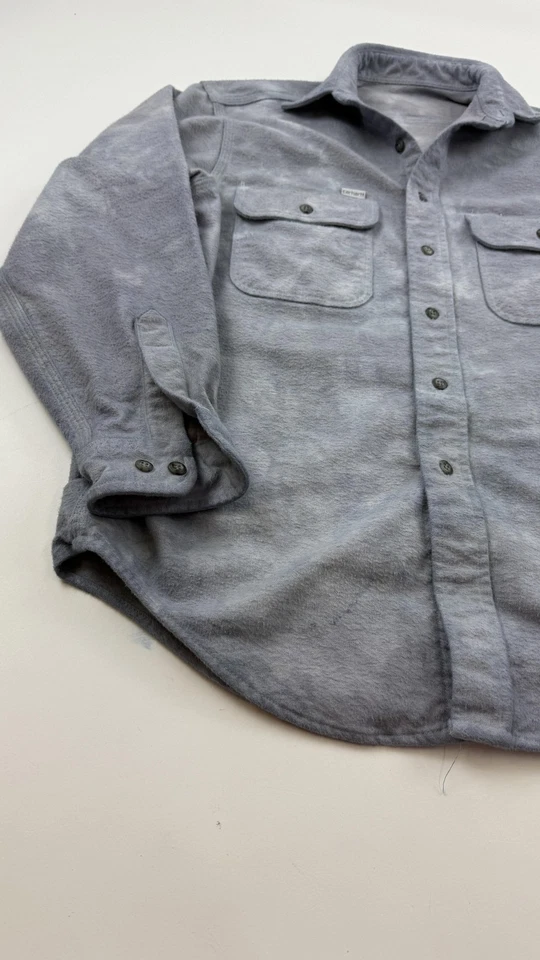 Camisa Carhartt Para Hombres Mediana Gris Polar Camisa Chaqueta Botón Delantero Ropa de Trabajo Foto 2 de 4