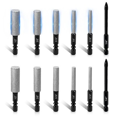 12PCS Diamond Drill Bit Set, 35mm Extended Diamond Brazed Grinding Surface, D...