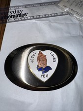 Vintage Jesus Loves You Silver Gold Belt Buckle Rare Fast Free Shipping