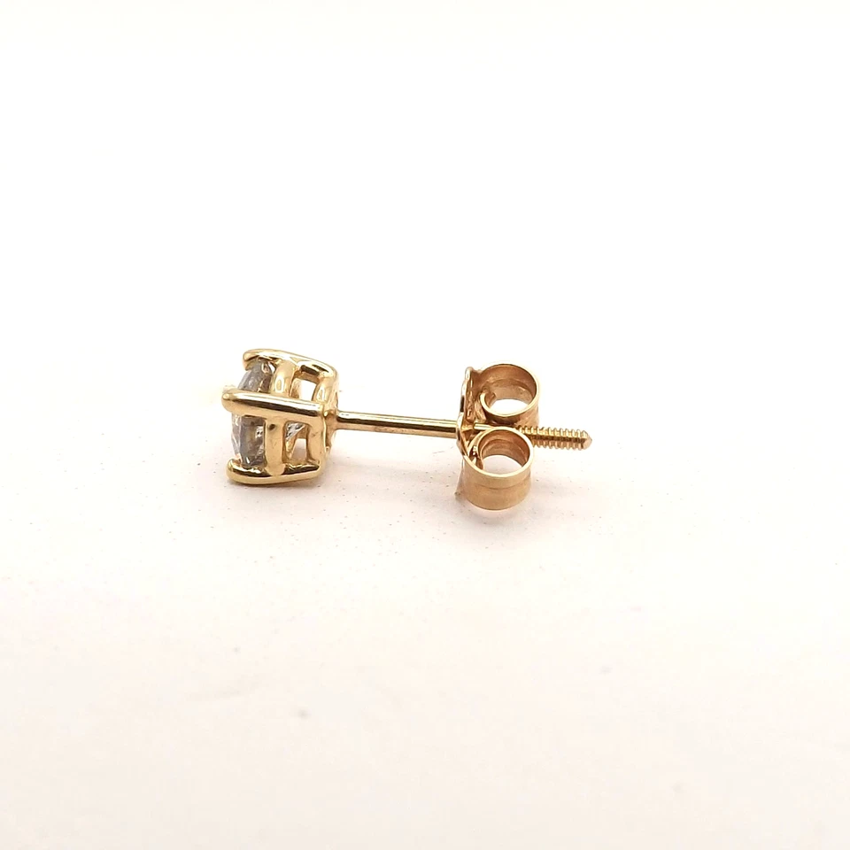 14k Gold Round Natural Diamond Single Stud Earring One Screw Back - Image 3 of 4