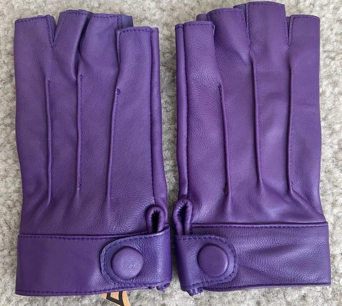 Women Sheepskin Leather Half Finger Fashion Gloves Purple Color Size XXL