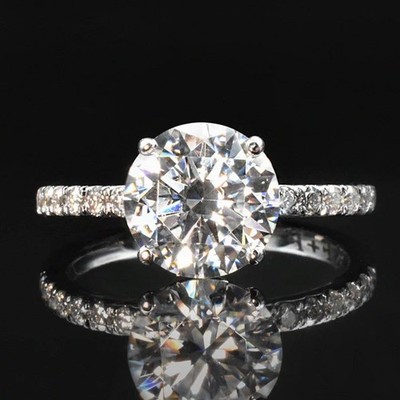 3.20 CTW Round Cut Moissanite Classic Engagement Ring 14K White Gold Plated