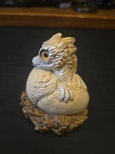 Windstone Editions 1984 Pena Figurine Statue White Baby Dragon hatching from egg
