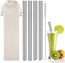 Reusable Boba Straws, Thick Straws, Extra Wide Milkshake Straws Stainless Steel