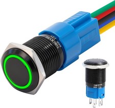 1mm Latching Push Button Switch 12V DC IP65 Waterproof ON Off Black Shell LED