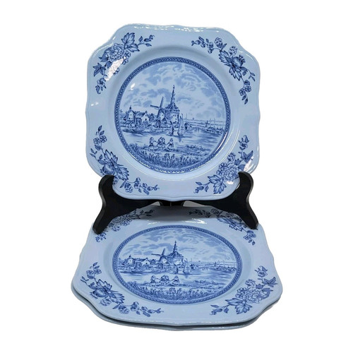 Johnson Brothers Tulip Time piatti da insalata quadrati sfondo blu 7,5" set di 3 ottime condizioni - Foto 1 di 11