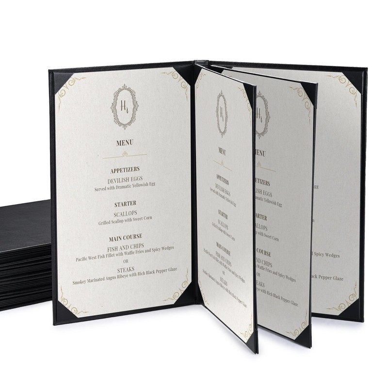 WeChef 5 Pack Menu Covers 8.5"x14" 6 Views Faux Leather Cafe Restaurant Bars