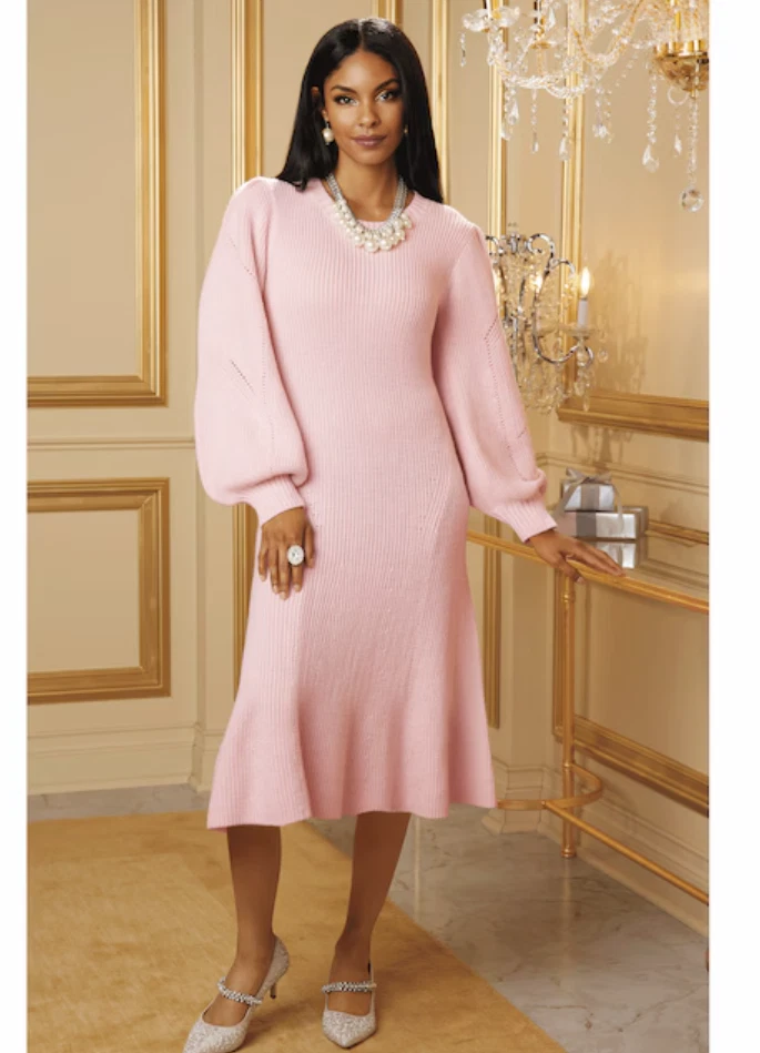 open lace back dress PRETTYGARDEN Women Sweater Dress Fall Fashion Long Sleeve V Neck Ribbe