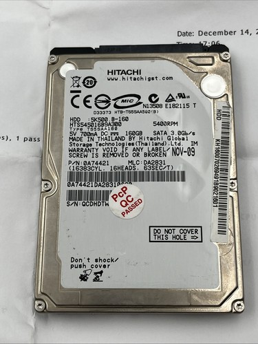 Hitachi 160GB HTS545016B9A300 5400RPM SATA 2.5" Laptop HDD Hard Disk Drive - Picture 2 of 8