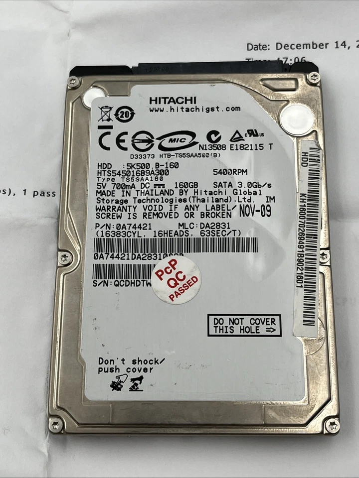 Hitachi 160GB HTS545016B9A300 5400RPM SATA 2.5" Laptop HDD Hard Disk Drive - Image 2 of 4