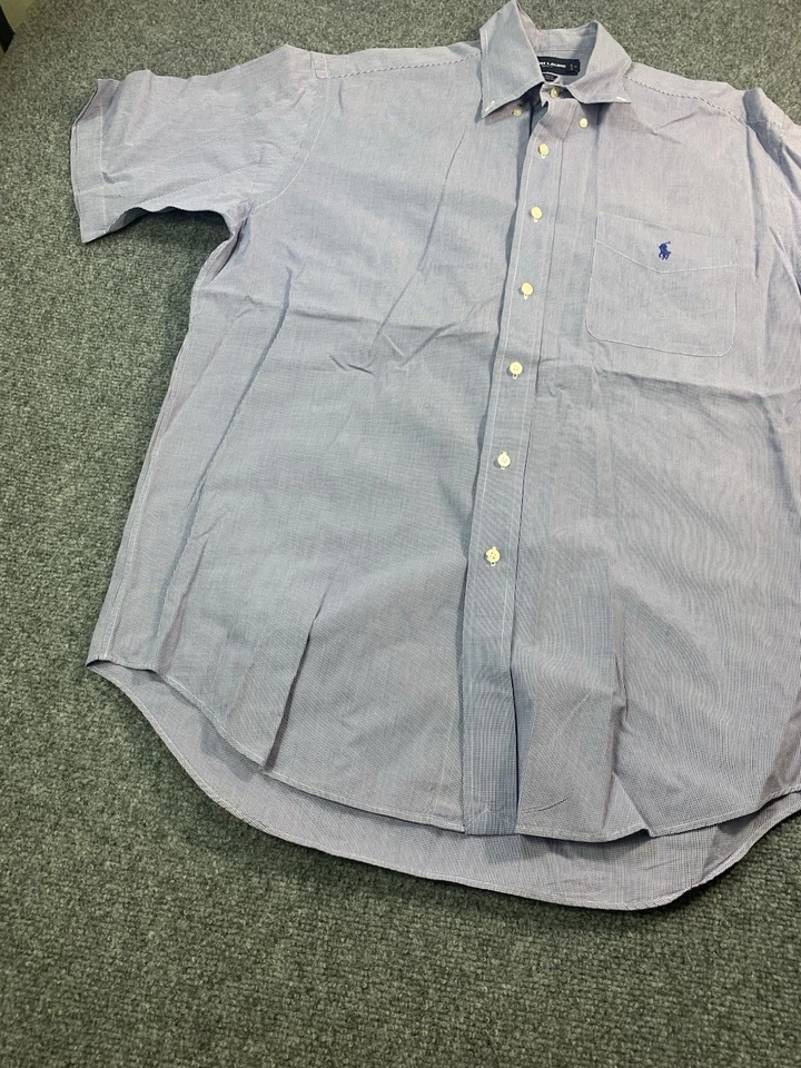 Ralph Lauren Golf Shirt Mens Medium Blue Short Sleeve Button Up Tilden Gingham - Image 2 of 4
