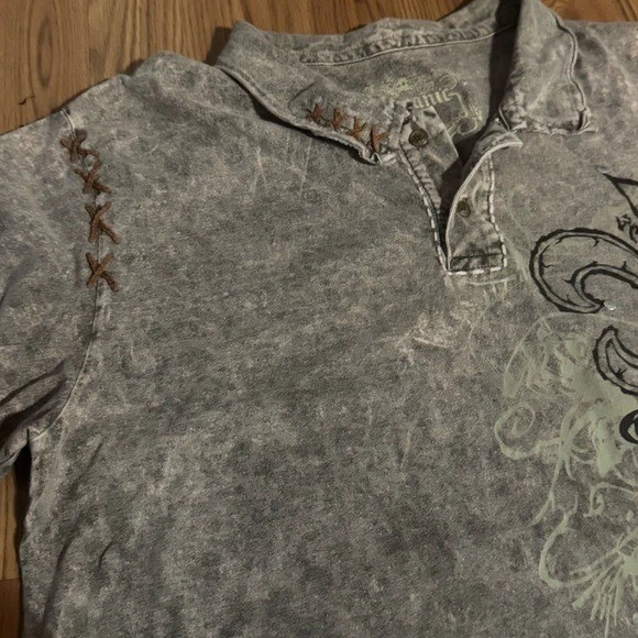 Polo Oceanic Para Hombre Gris Lavado Ácido Gráfico Talla XXL Tachonado Marrón Cruz Y2k Foto 2 de 4