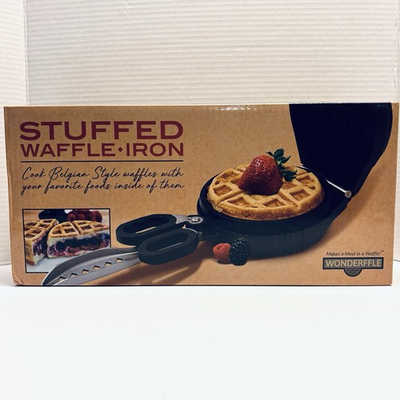 #ad Wonderffle Stuffed Waffle Maker Cast Aluminum Nonstick Belgian Iron Open Box New $49.99
