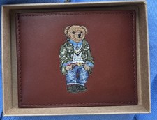 NIB POLO RALPH LAUREN Men's Polo Bear Leather Card Case brown multi