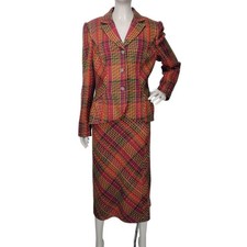 Vintage Plaid Tweed Sandra Andre Pencil Skirt Peplum Blazer 2 Piece NWT