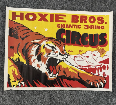 Vtg Hoxie Bros Gigantic 3-Ring Circus Tiger Poster Central Show Printing 21x28