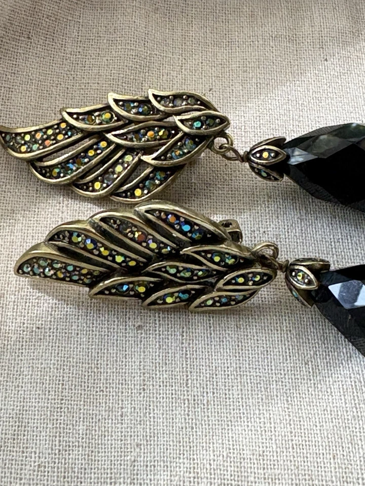 ✨ HEIDI DAUS Angel Wing Earrings - Aurora Swarovski Crystals & Black Jet✨ - Image 2 of 4