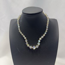 Vtg Aurora Borealis Faceted Glass Bead Single Strand Necklace w Double Bracelet