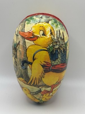 5'' German Paper Mache Easter Egg Duck & Bunny Scene Candy Container
