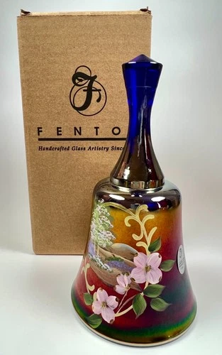 Fenton Signed limited edition cobalt blue hand painted carnival glass bell 5/150