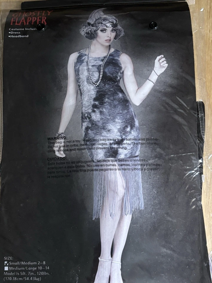 Disfraz de aleta fantasmal para mujer FUN WORLD Juegos con disfraces talla S/M 2-8 guantes extras/boa Foto 3 de 4