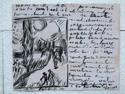 VINCENT VAN GOH drawing and painting on old paper signed stamped vintage