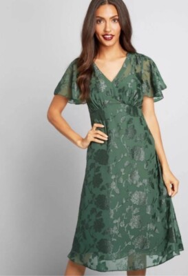 anna sui green dress Silk Long Dress