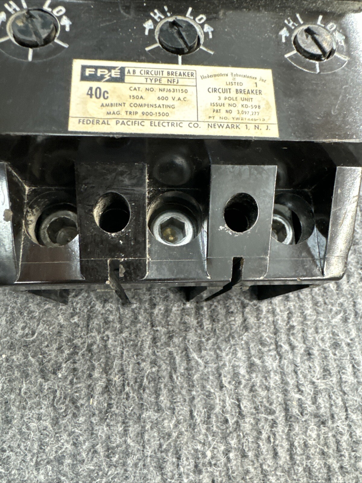 FPE Federal Pacific Electric 150 Amp 3 Pole Phase NFJ 631150 Circuit ...