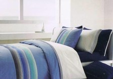 LACOSTE COCOON STRIPED KING DUVET COVER & SHAMS SET - BLUE/WHITE/TEAL - 3PC -NEW