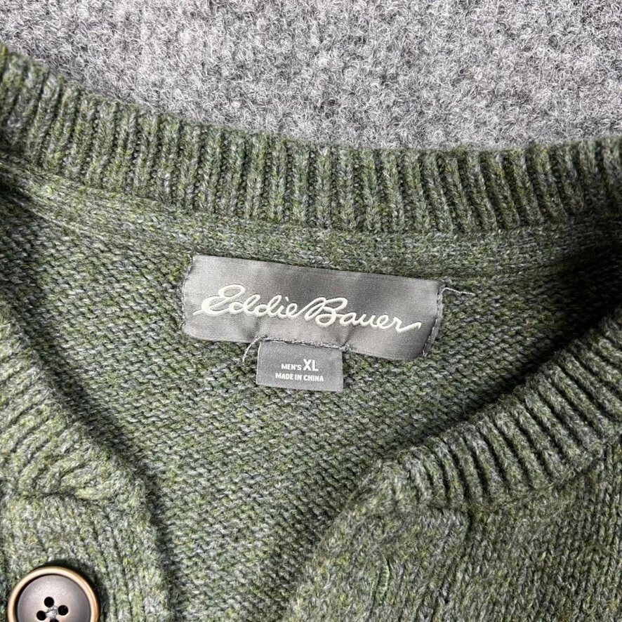 Eddie Bauer Sweater Mens XL Green Fisherman Cotton Wool Knit Henley Heavyweight - Image 3 of 4