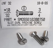 #10-32x3/4 Oval Head Slotted Machine Screws Stainless Steel (15)