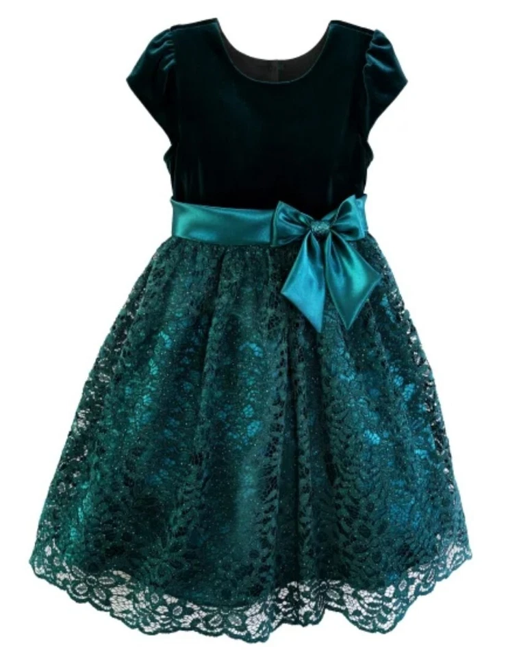 Jona Michelle Big Girl's Sparkling Elegant Velvet & Lace Fanciful Dress-Size-5 - Image 2 of 4