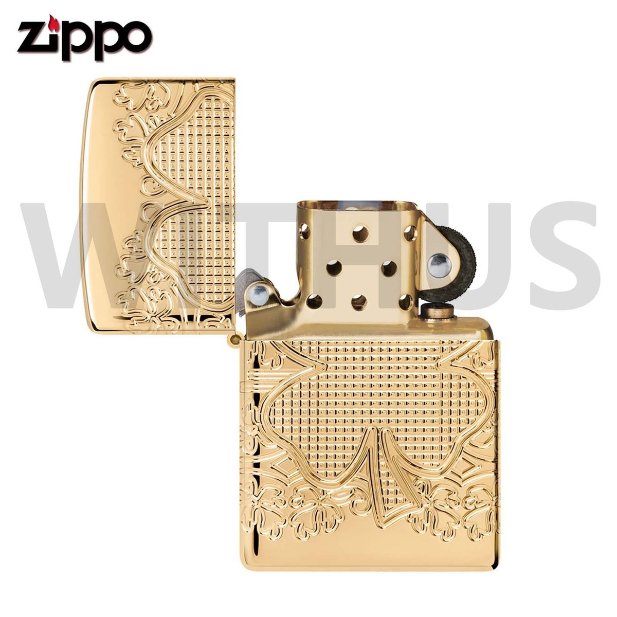 りっちょ Zippo 46301 Deep Carved Lucky Clover Armor Lighter Gold