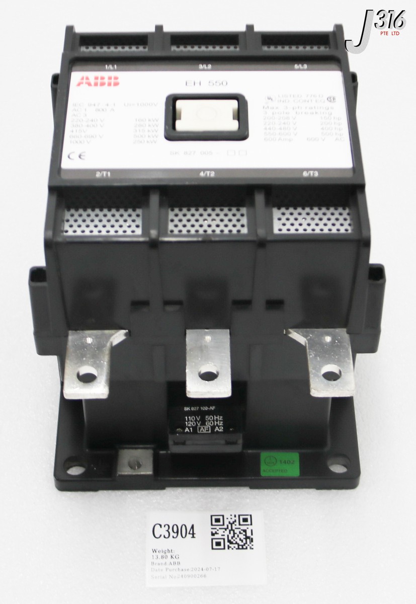 C3904 ABB 3-POLE CONTACTOR, 1000V (NEW) EH550 635909371076| eBay