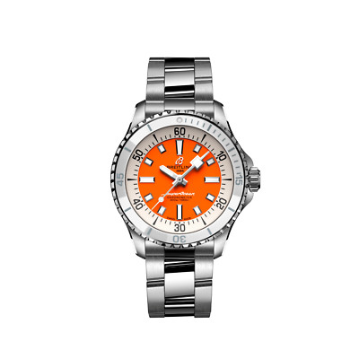BREITLING SUPEROCEAN AUTOMATIC 36 ORANGE DIAL STEEL WATCH A17377211O1A1