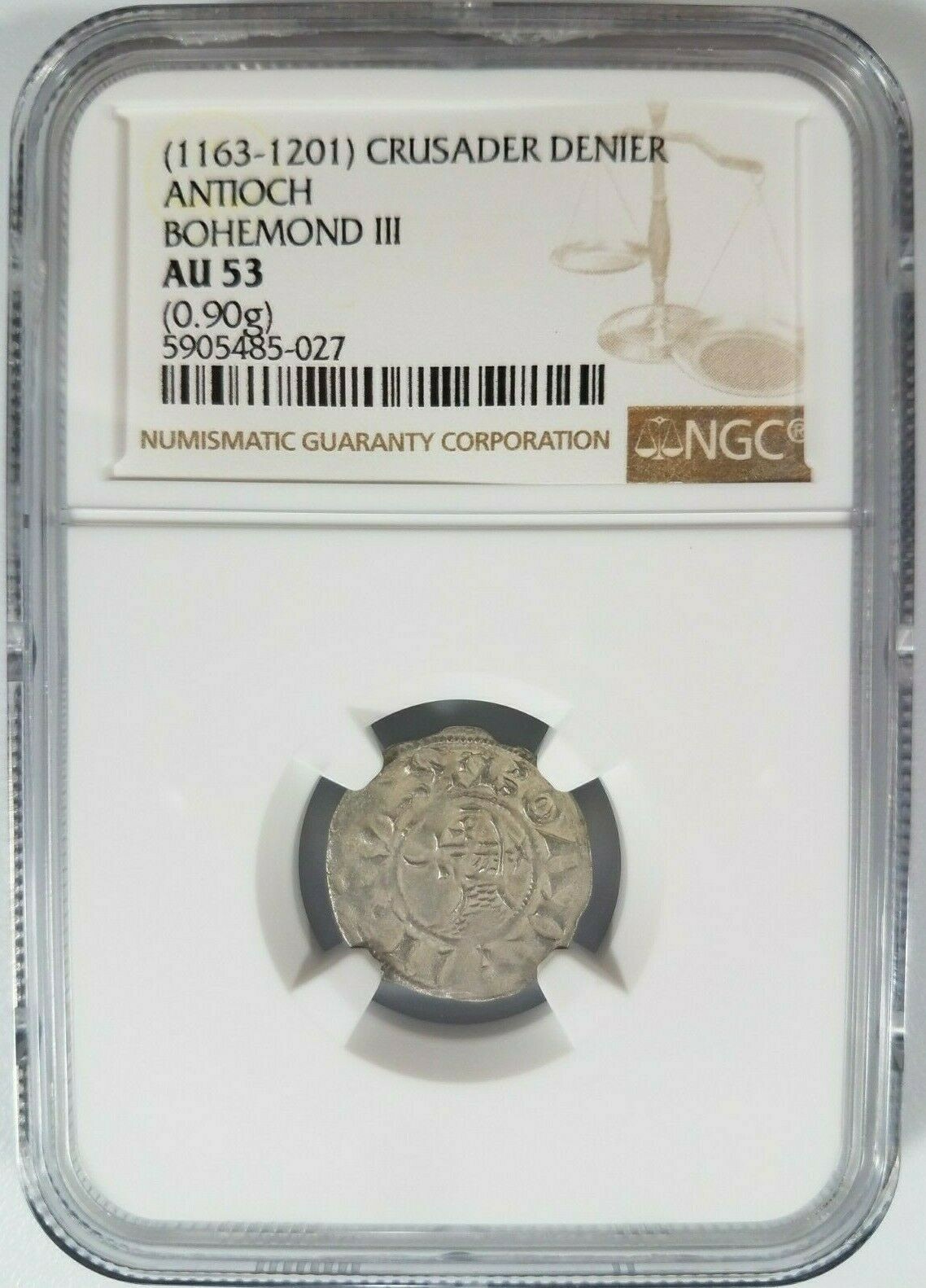Antioch Bohemond III NGC AU 53 Silver Denier Knights Templar Crusader Holy Cross