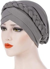 NEW Women's Fxhixiy Gray Hijab Braid Turban Hat Chemo Beanies Cap Headwrap