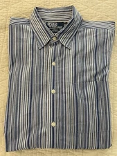 Polo Ralph Lauren Vintage Varying Stripe JEROME Shirt in Blue Size L