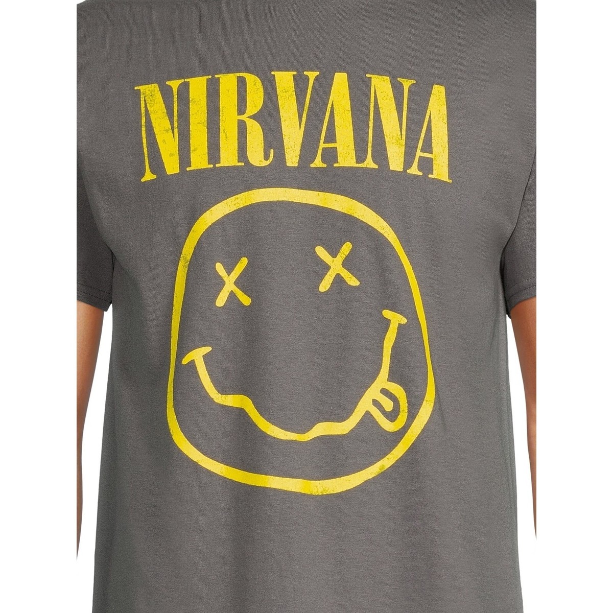 Nirvana Men's Smiley Logo Graphic Print Tee- Charcoal Grey