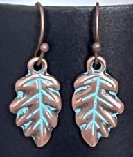 Copper and Patina Leaf Dangle Earrings. Bohemian Chic.