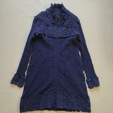 Issey Miyake me Cauliflower Zip Up Long Jacket Navy Blue Stretch Fabric One Size